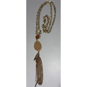 Charming Charlie Gold Tone Rhinestone Pale Gold Necklace Tassel bottom